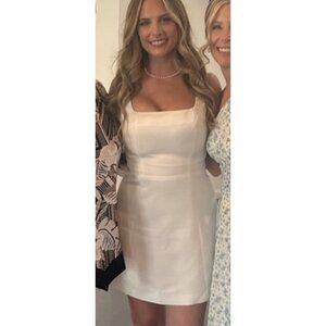 ELLIATT Amelie Square Neck Duchesse Satin Cocktail Minidress in Ivory X-Large